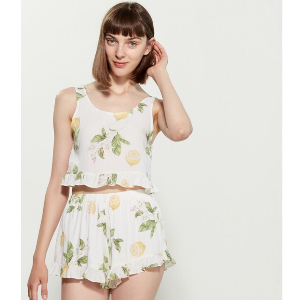 Charlie Holiday Lemon Print Two-Piece Lounge Set – Size 10, NWT